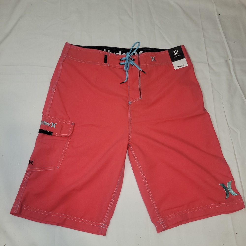 Hurley One and Only Boardshort Size 30/22 Coral and Light Blue Mens Swimwear